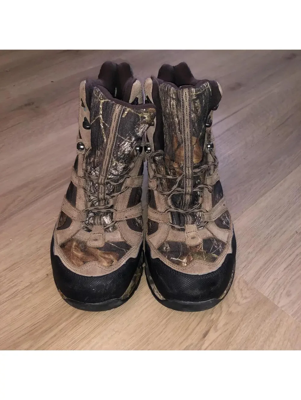 LL BEAN HUNTING HIKING TRAIL BOOTS CAMO BROWN GREEN MENS SIZE 13 WIDE